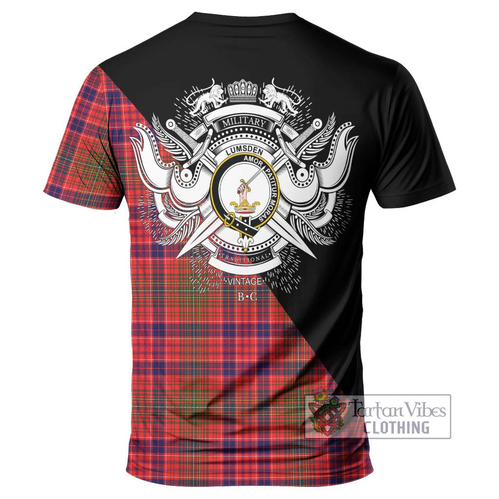 Lumsden Modern Tartan T-Shirt with Family Crest and Military Logo Style - Tartanvibesclothing Shop