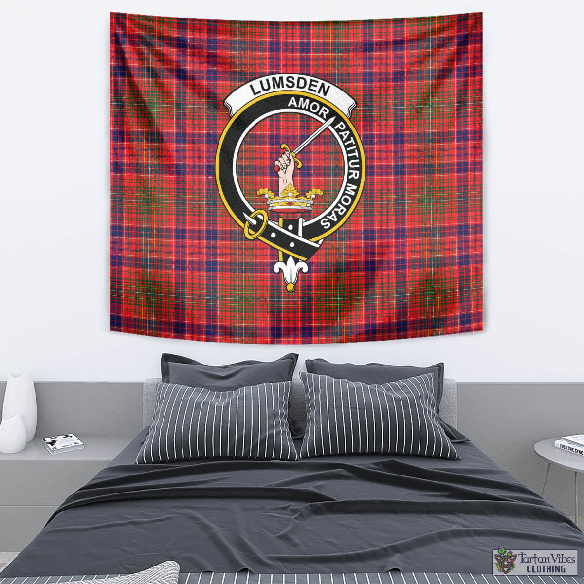 Tartan Vibes Clothing Lumsden Modern Tartan Tapestry Wall Hanging and Home Decor for Room with Family Crest