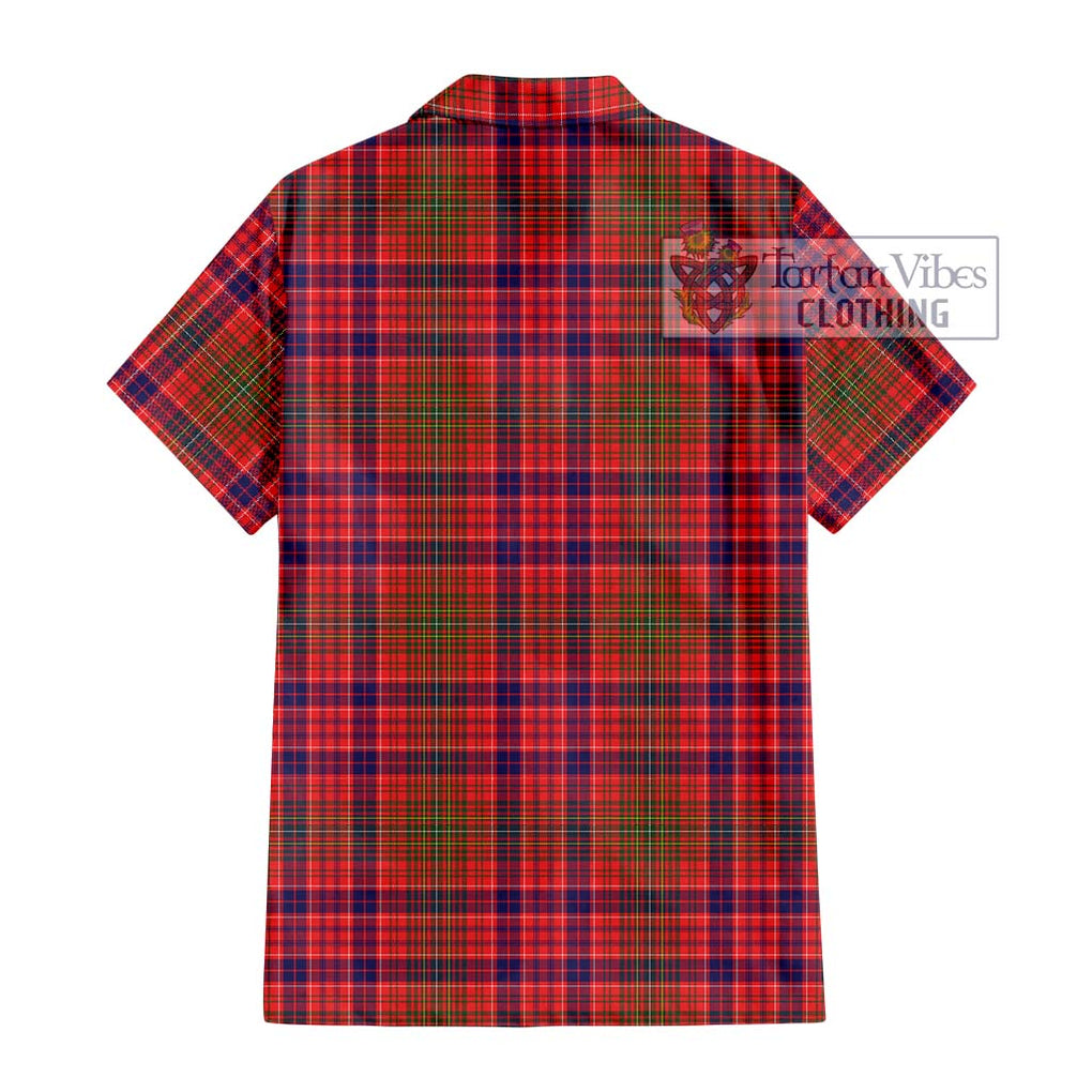 Lumsden Modern Tartan Short Sleeve Button Shirt with Family Crest DNA In Me Style - Tartanvibesclothing Shop