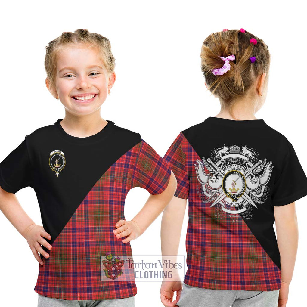 Lumsden Modern Tartan Kid T-Shirt with Family Crest and Military Logo Style - Tartanvibesclothing Shop