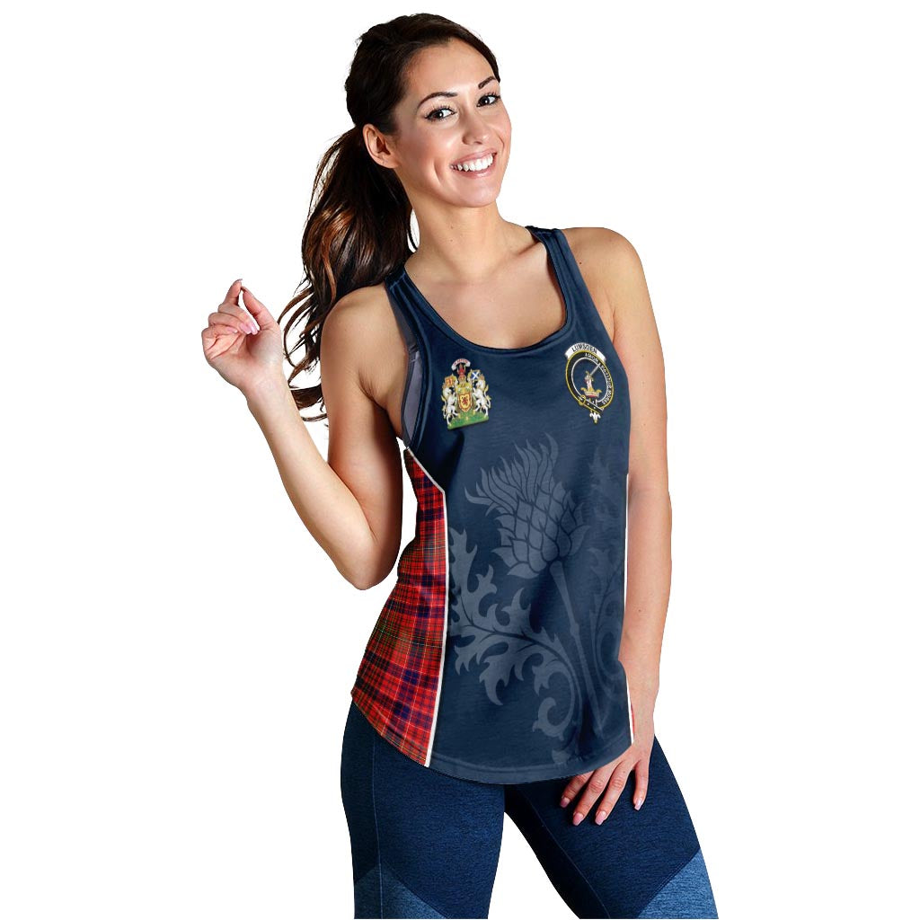 Tartan Vibes Clothing Lumsden Modern Tartan Women's Racerback Tanks with Family Crest and Scottish Thistle Vibes Sport Style