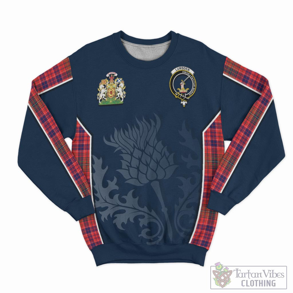 Tartan Vibes Clothing Lumsden Modern Tartan Sweatshirt with Family Crest and Scottish Thistle Vibes Sport Style