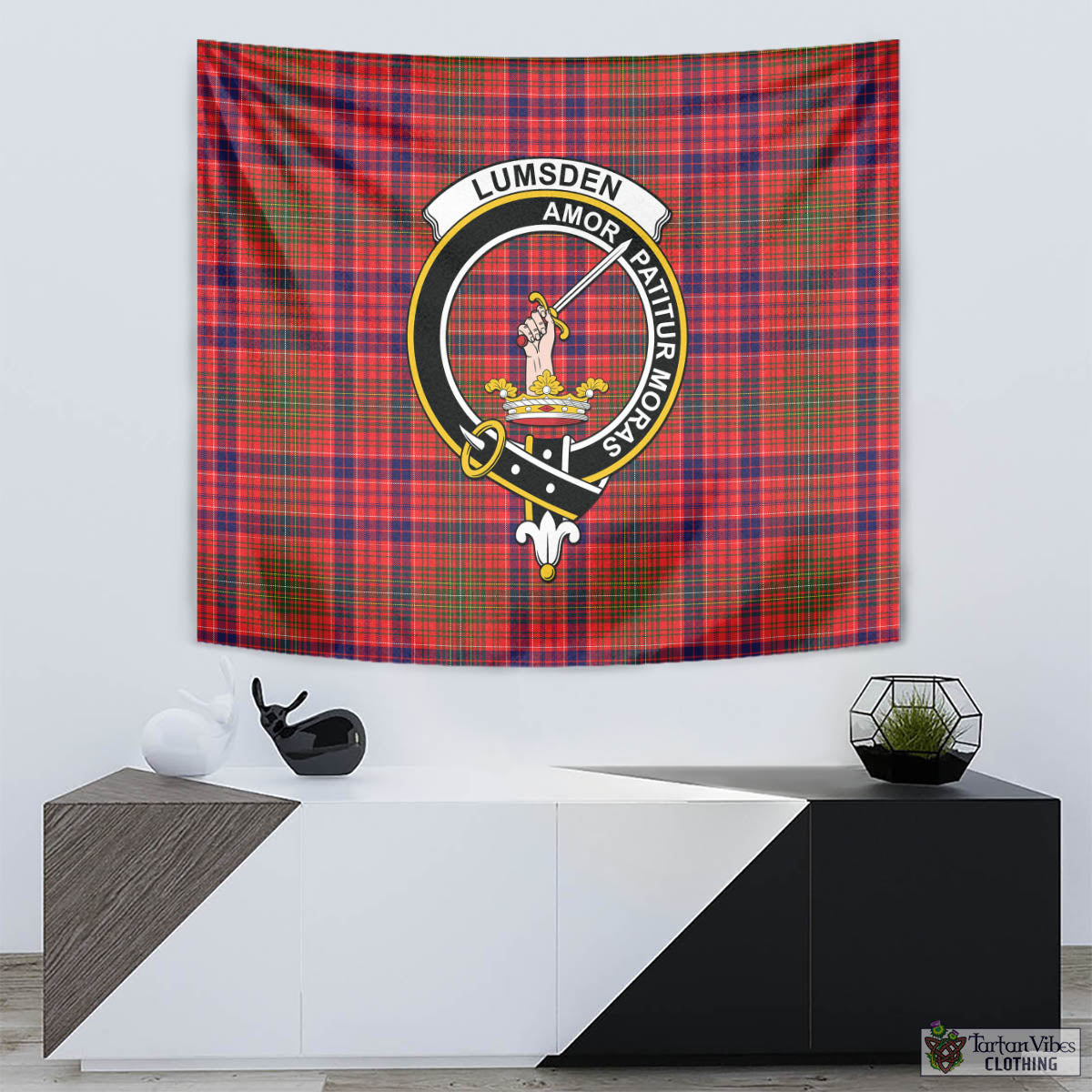 Tartan Vibes Clothing Lumsden Modern Tartan Tapestry Wall Hanging and Home Decor for Room with Family Crest