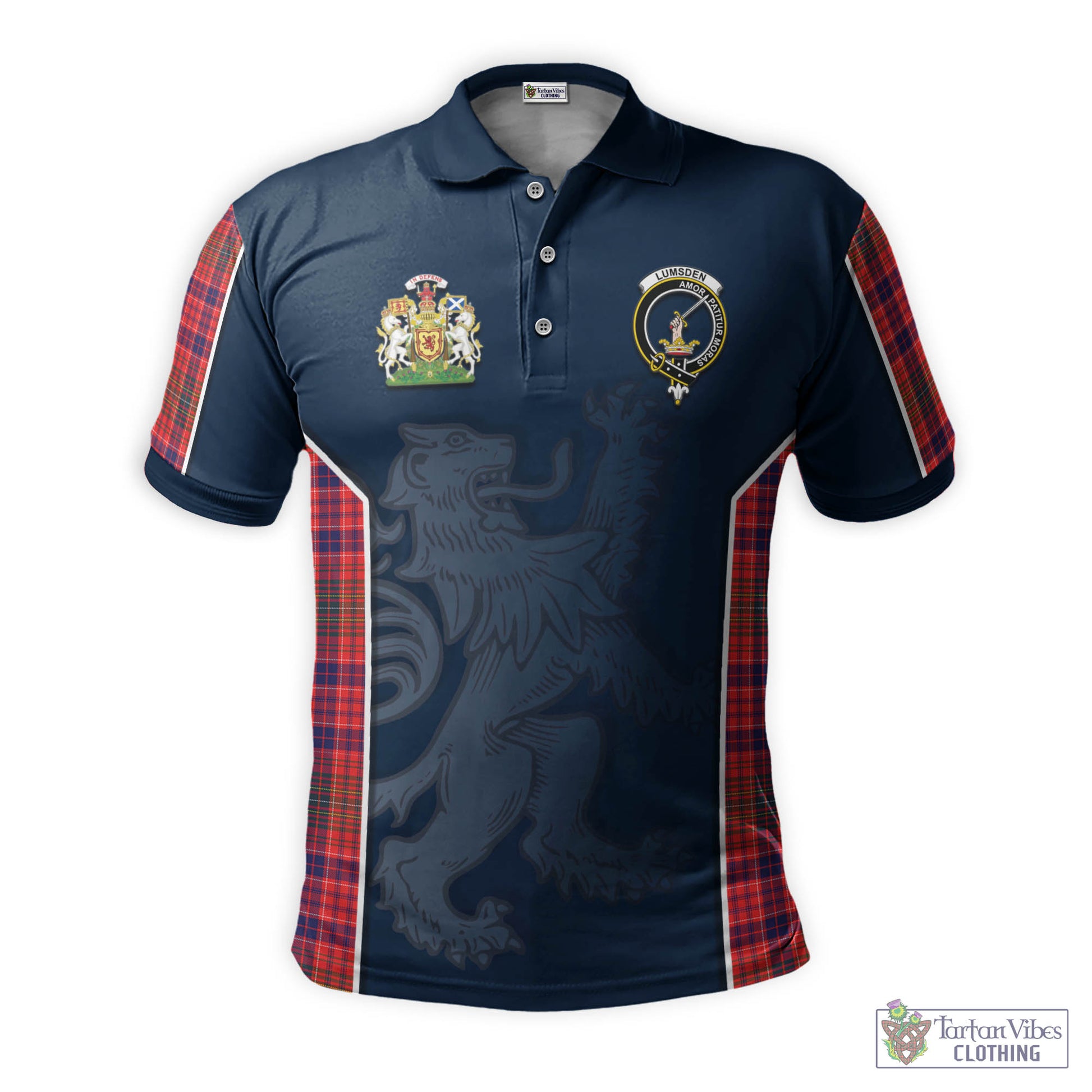 Tartan Vibes Clothing Lumsden Modern Tartan Men's Polo Shirt with Family Crest and Lion Rampant Vibes Sport Style