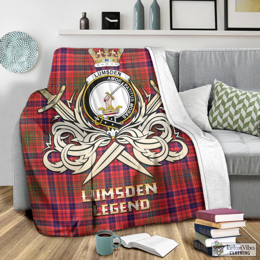 Tartan Vibes Clothing Lumsden Modern Tartan Blanket with Clan Crest and the Golden Sword of Courageous Legacy