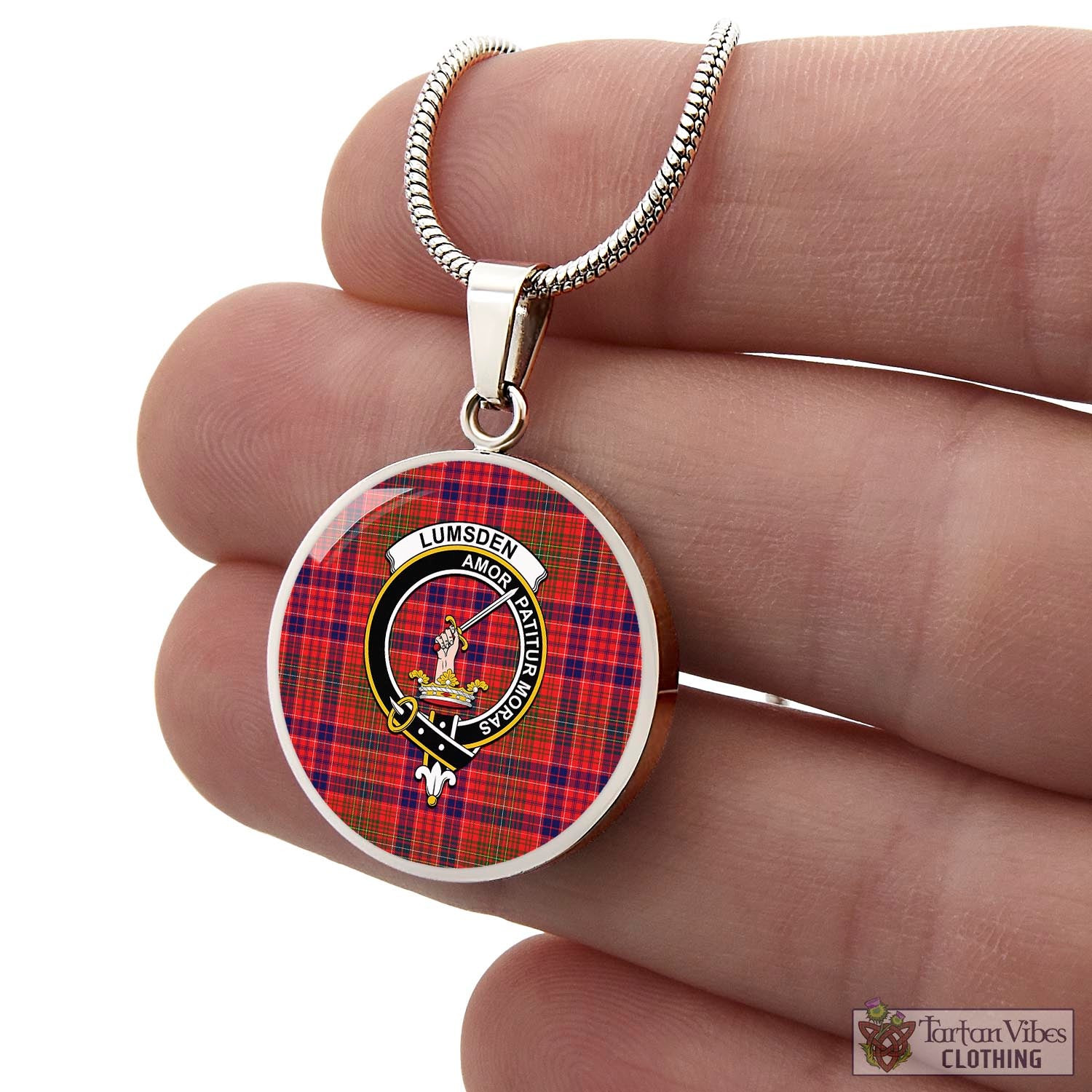 Tartan Vibes Clothing Lumsden Modern Tartan Circle Necklace with Family Crest