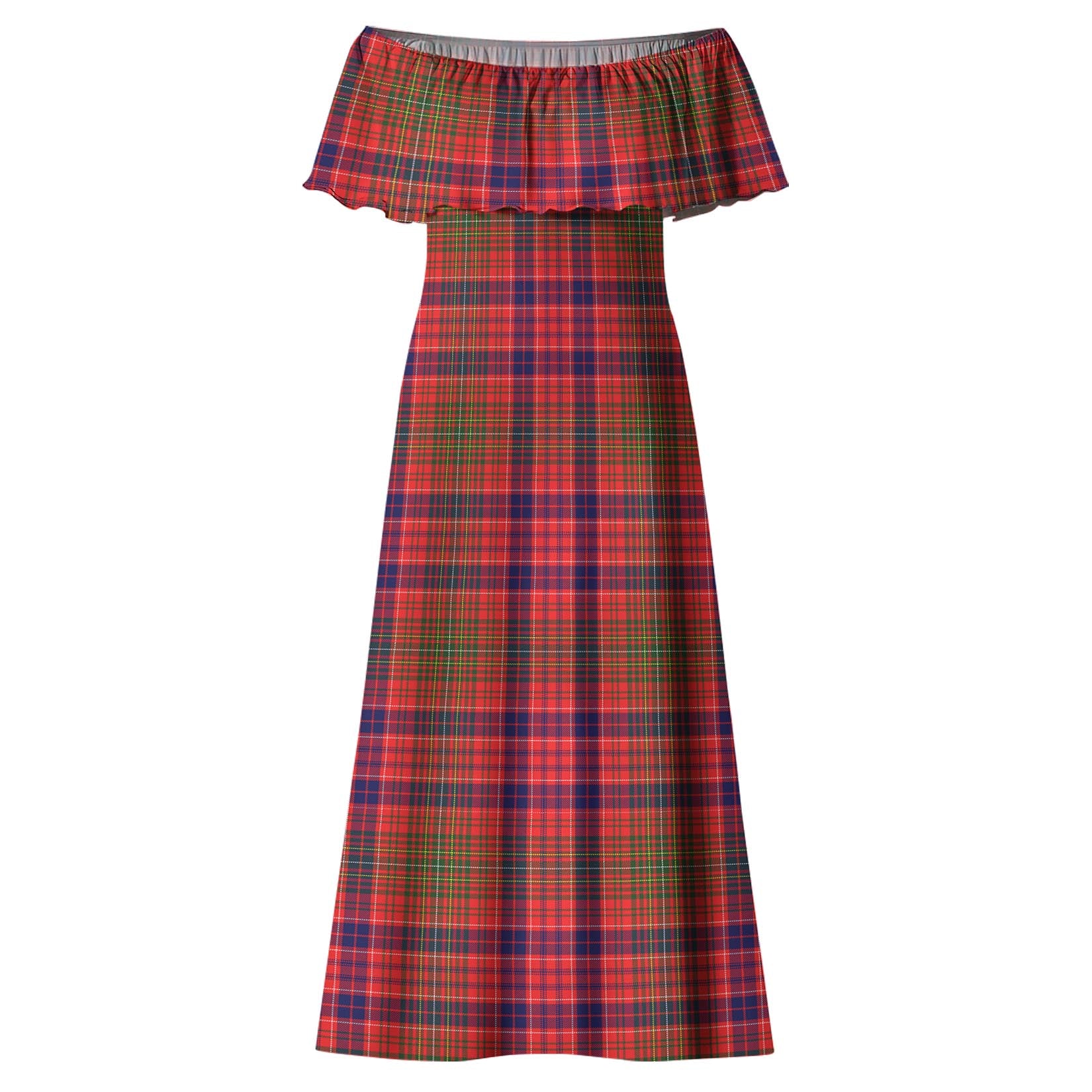 Lumsden Modern Tartan Off Shoulder Long Dress - Tartanvibesclothing