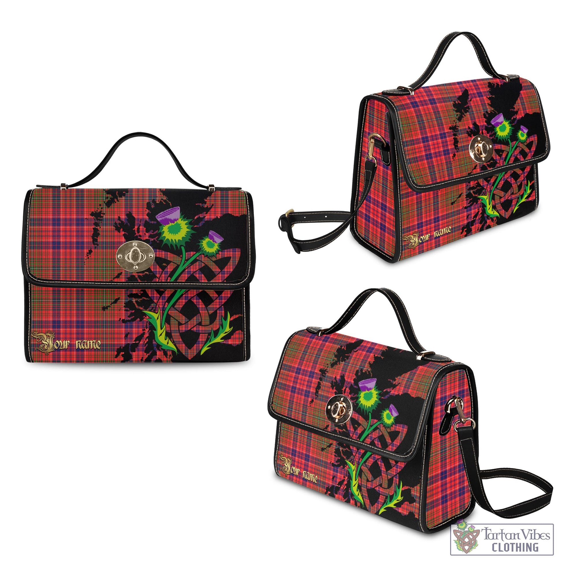 Tartan Vibes Clothing Lumsden Modern Tartan Waterproof Canvas Bag with Scotland Map and Thistle Celtic Accents