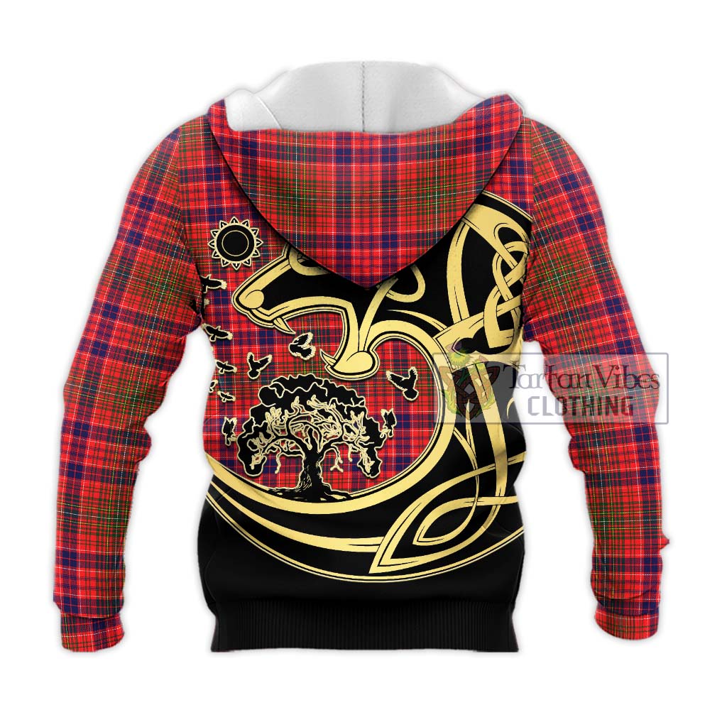 Tartan Vibes Clothing Lumsden Modern Tartan Knitted Hoodie with Family Crest Celtic Wolf Style