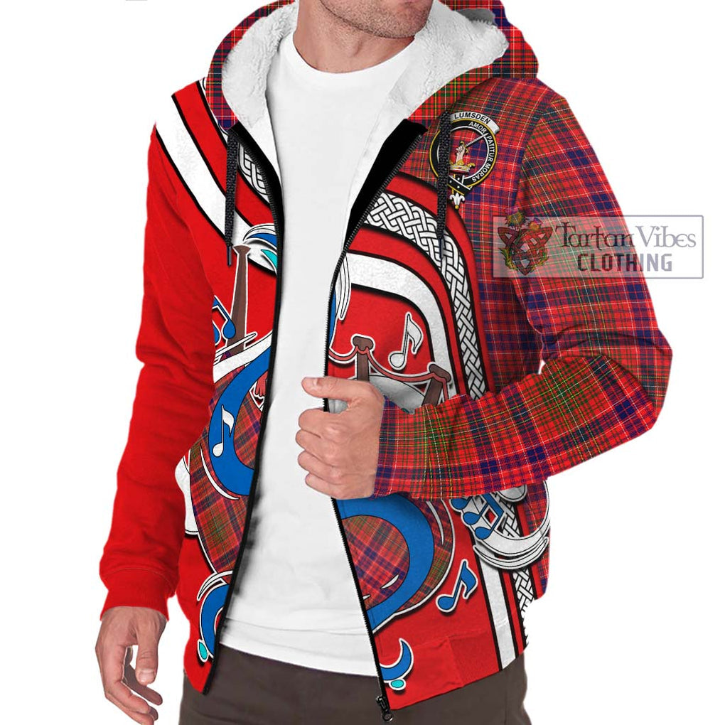 Lumsden Modern Tartan Sherpa Hoodie with Epic Bagpipe Style Unisex - Tartanvibesclothing Shop