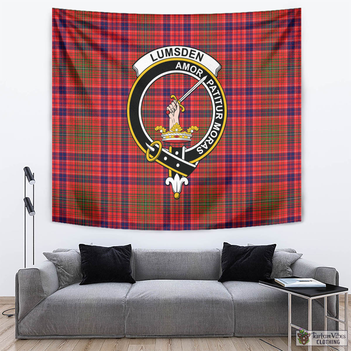 Tartan Vibes Clothing Lumsden Modern Tartan Tapestry Wall Hanging and Home Decor for Room with Family Crest