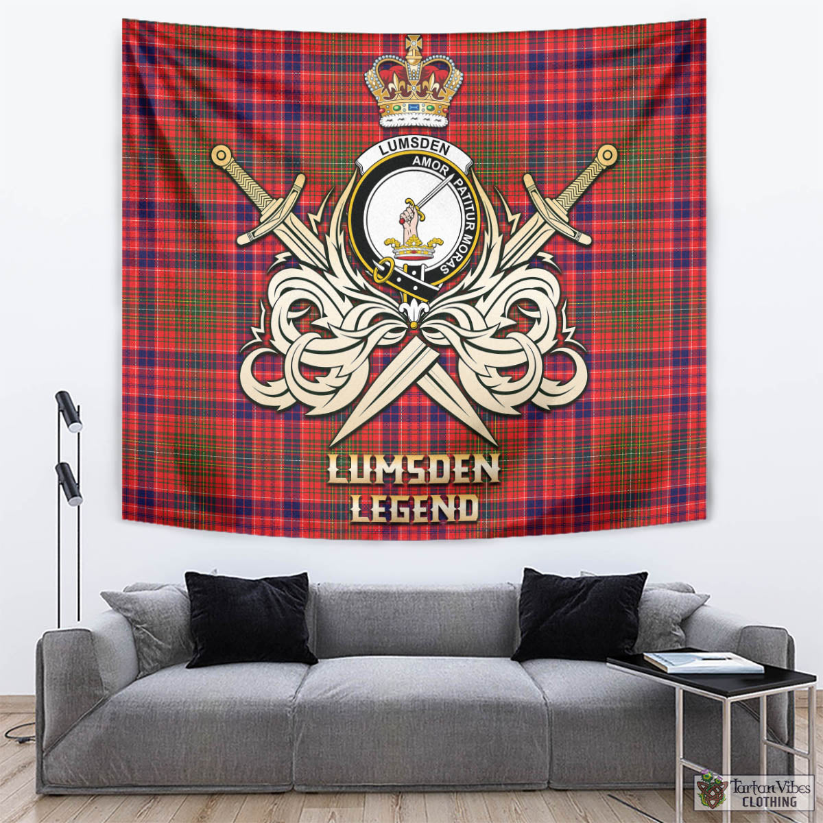 Tartan Vibes Clothing Lumsden Modern Tartan Tapestry with Clan Crest and the Golden Sword of Courageous Legacy