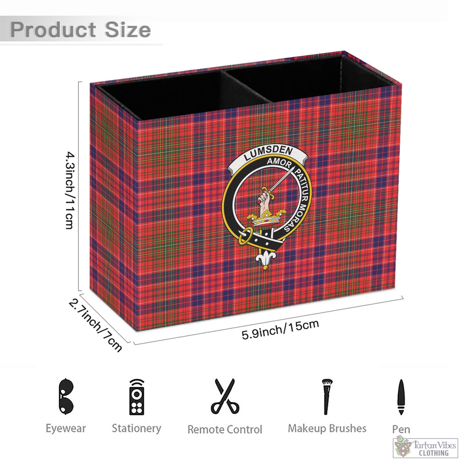 Tartan Vibes Clothing Lumsden Modern Tartan Pen Holder with Family Crest