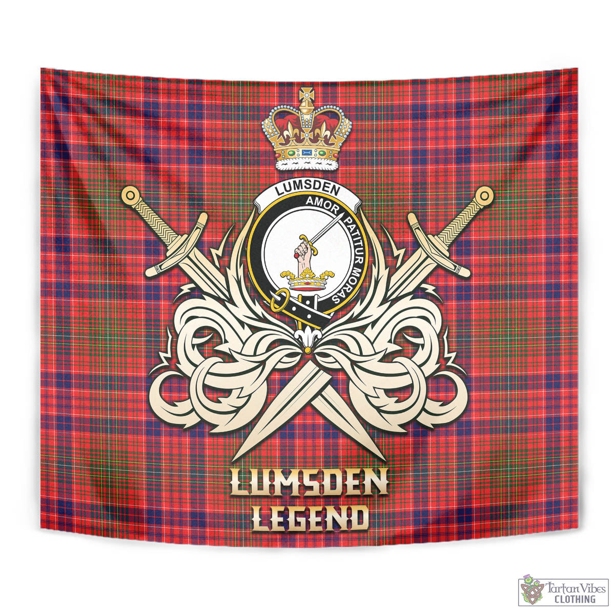 Tartan Vibes Clothing Lumsden Modern Tartan Tapestry with Clan Crest and the Golden Sword of Courageous Legacy