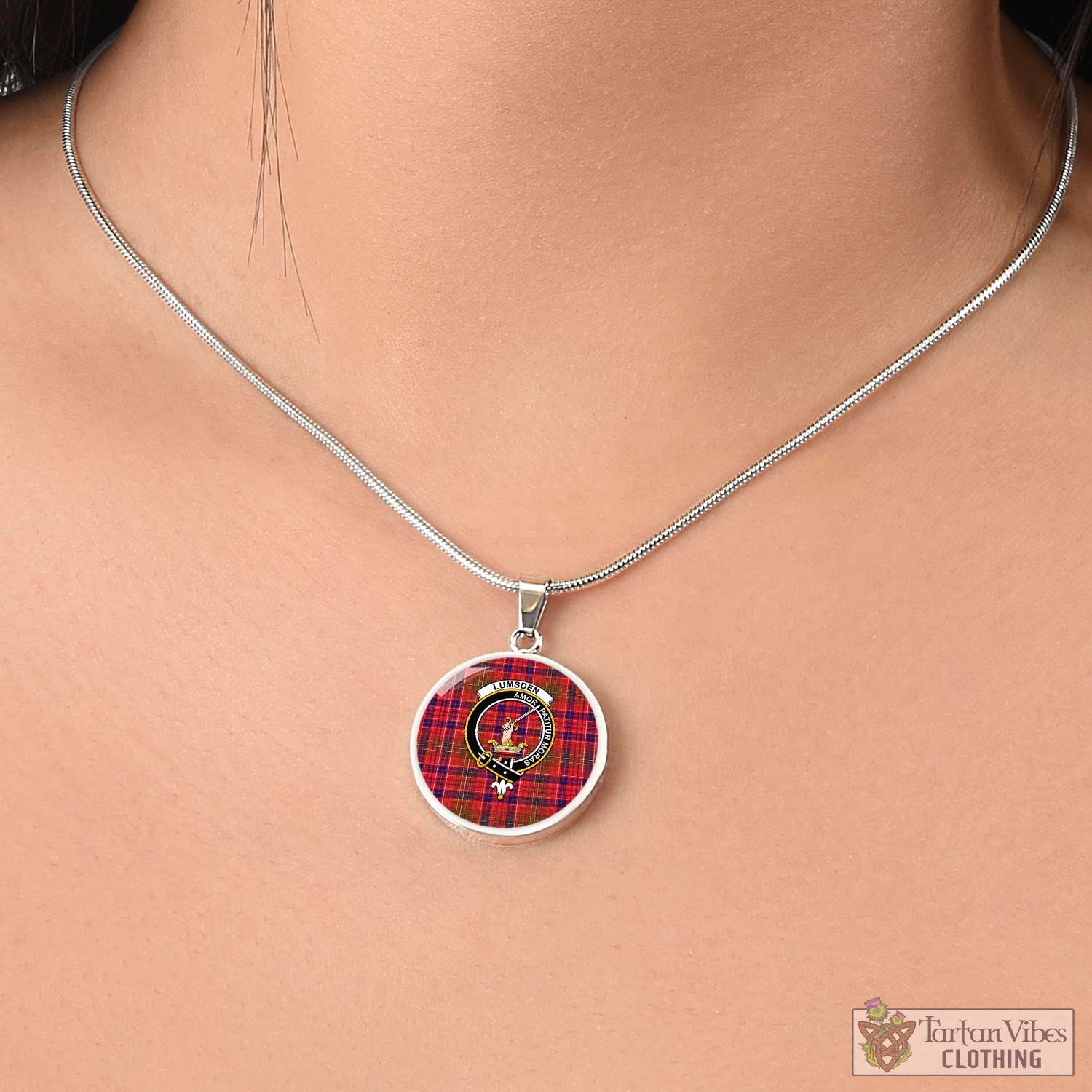 Tartan Vibes Clothing Lumsden Modern Tartan Circle Necklace with Family Crest