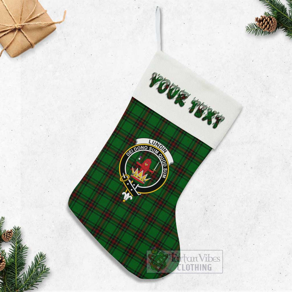 Lundin Tartan Family Crest Christmas Stocking with Personalized Text - Tartan Vibes Clothing