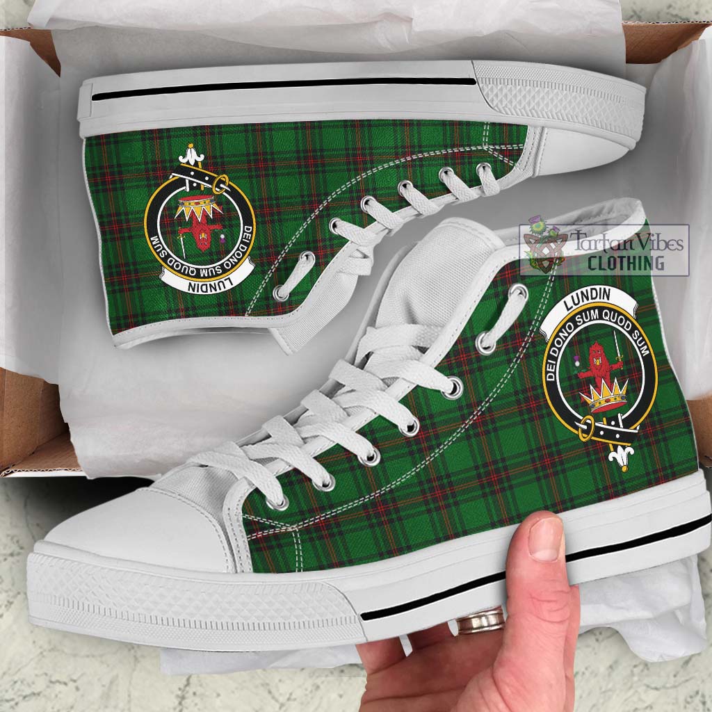 Lundin Tartan High Top Shoes with Family Crest Kid High Top - White Sole - Tartan Vibes Clothing