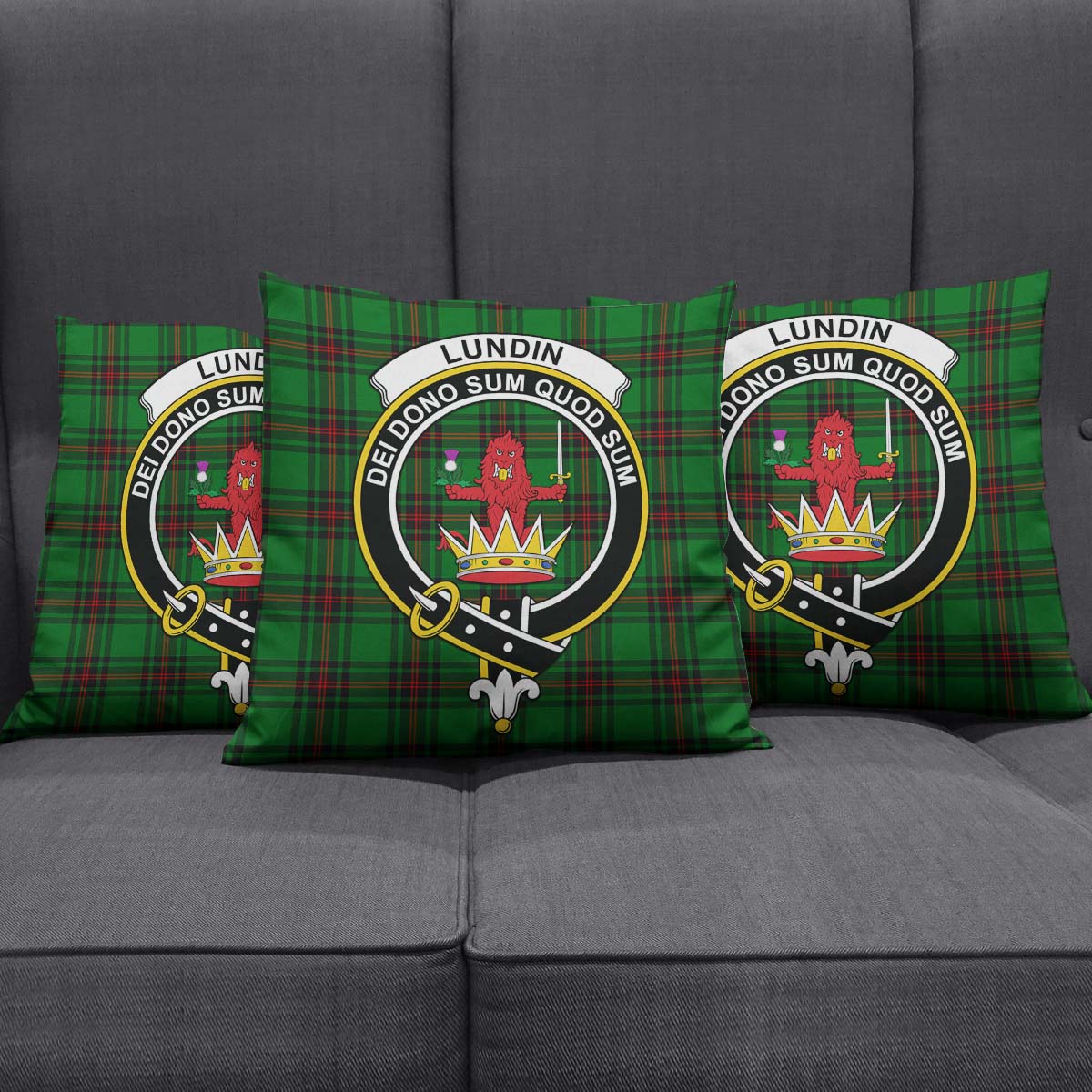 Lundin Tartan Pillow Cover with Family Crest Square Pillow Cover - Tartanvibesclothing