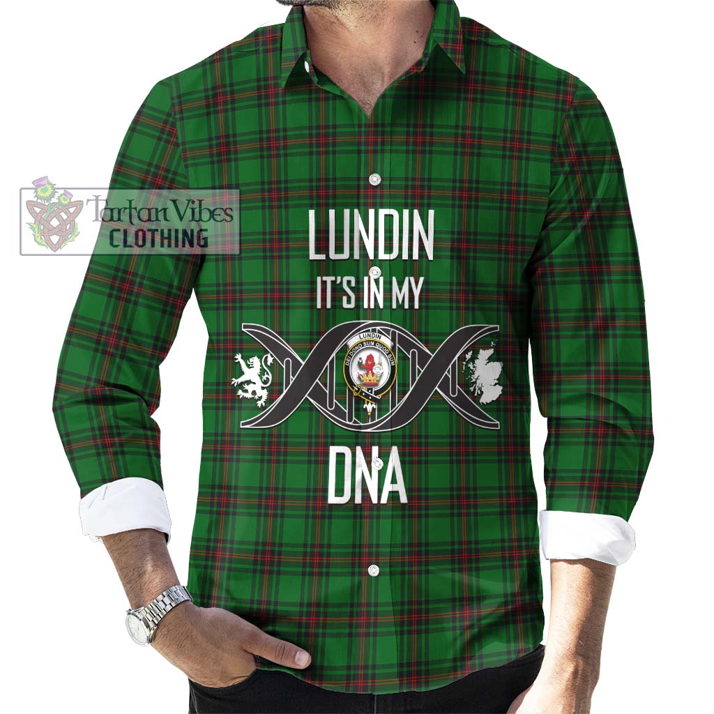 Tartan Vibes Clothing Lundin Tartan Long Sleeve Button Shirt with Family Crest DNA In Me Style