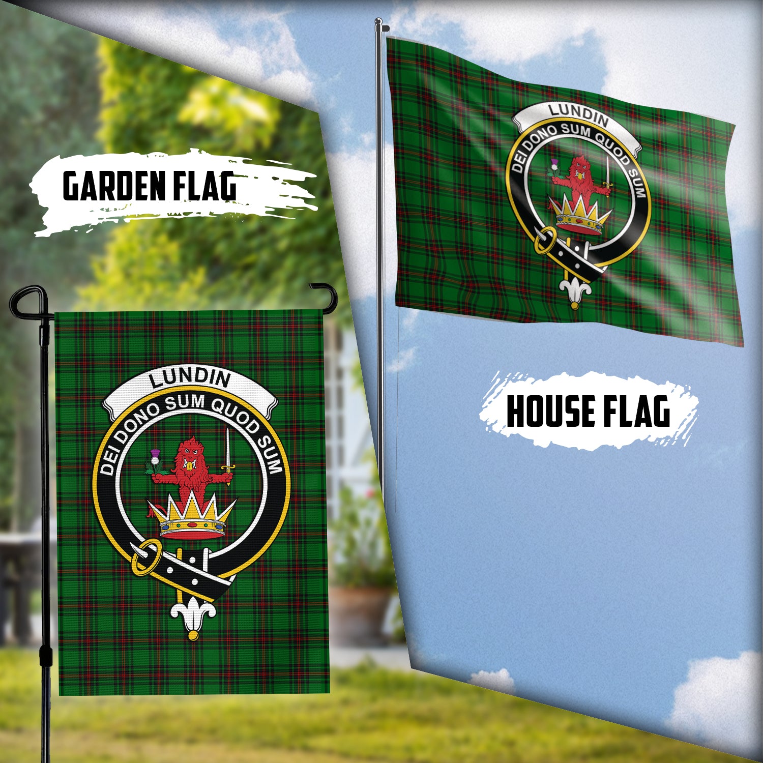 Lundin Tartan Flag with Family Crest Garden Flag (Vertical) - Tartan Vibes Clothing