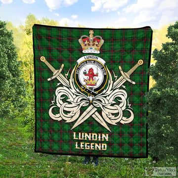 Lundin Tartan Quilt with Clan Crest and the Golden Sword of Courageous Legacy