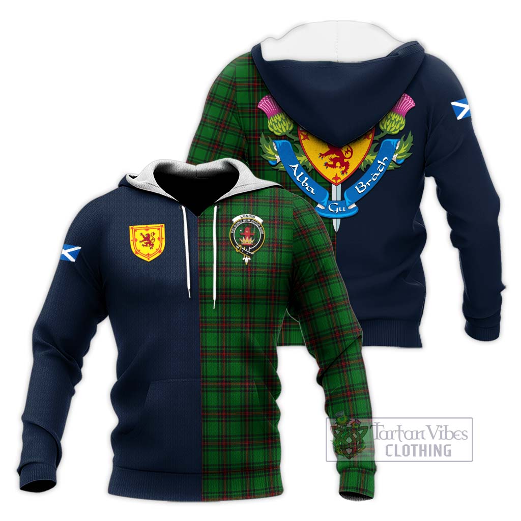 Tartan Vibes Clothing Lundin Tartan Knitted Hoodie with Scottish Lion Royal Arm Half Style