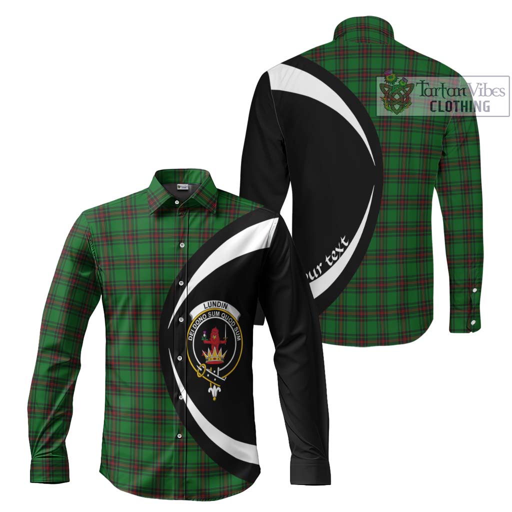 Lundin Tartan Long Sleeve Button Up with Family Crest Circle Style Men's Shirt S - Tartan Vibes Clothing