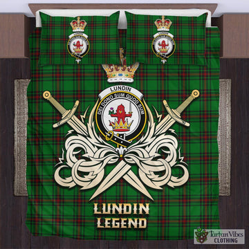 Lundin Tartan Bedding Set with Clan Crest and the Golden Sword of Courageous Legacy