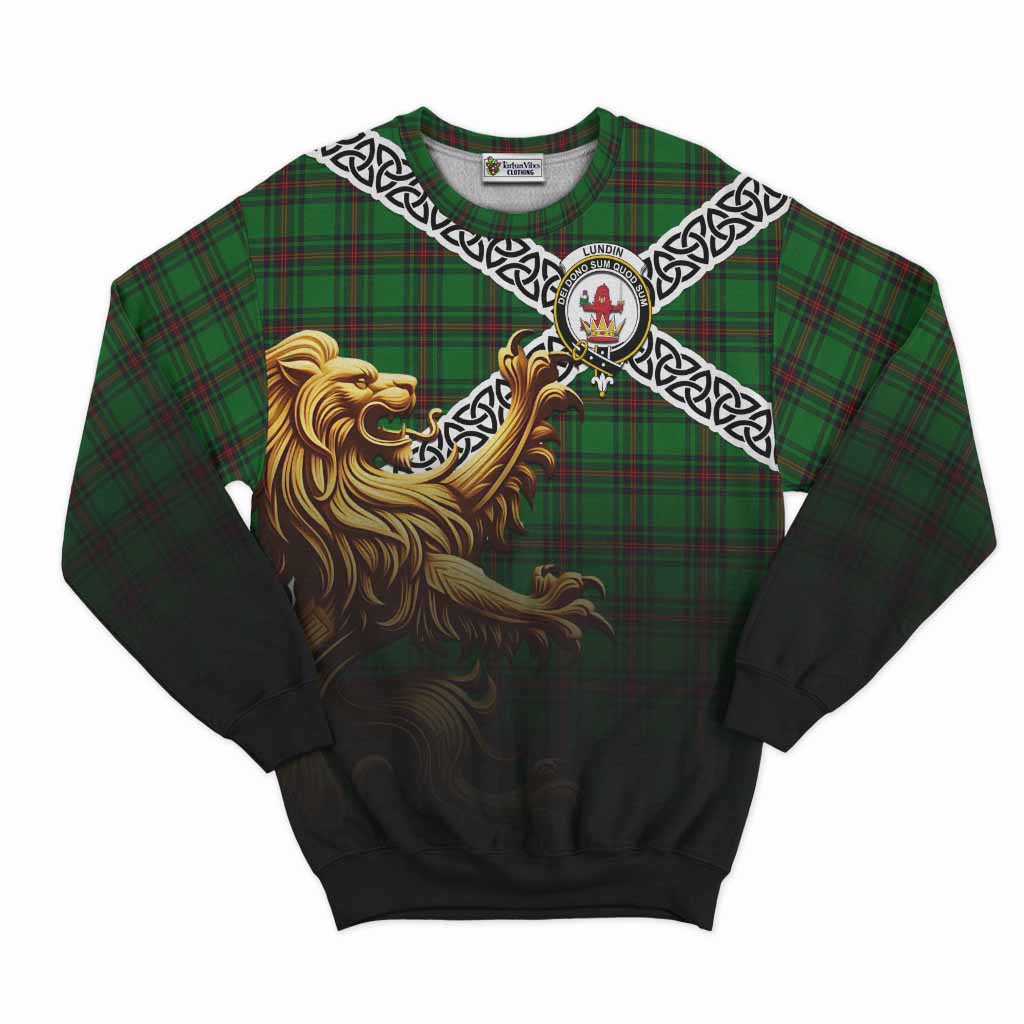 Lundin Crest Tartan Sweatshirt with Golden Lion Emblem Celtic Style Unisex - Tartan Vibes Clothing