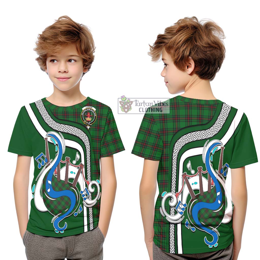 Tartan Vibes Clothing Lundin Tartan Kid T-Shirt with Epic Bagpipe Style