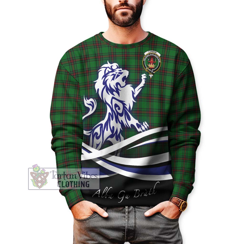 Tartan Vibes Clothing Lundin Tartan Sweatshirt with Alba Gu Brath Regal Lion Emblem