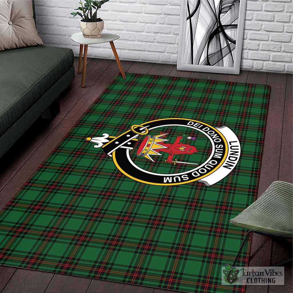 Tartan Vibes Clothing Lundin Tartan Area Rug with Family Crest