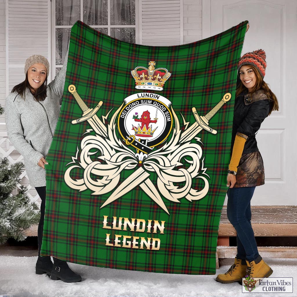 Tartan Vibes Clothing Lundin Tartan Blanket with Clan Crest and the Golden Sword of Courageous Legacy