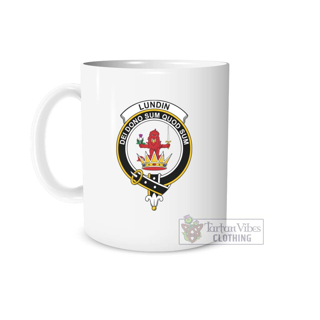 Lundin Family Crest Ceramic Mug White - 2D-tartanvibesclothing