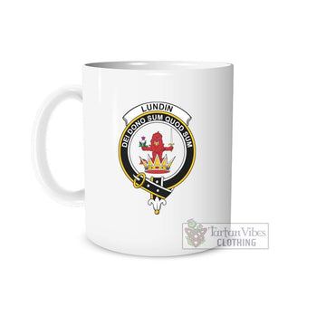 Lundin Family Crest Ceramic Mug White - 2D-tartanvibesclothing