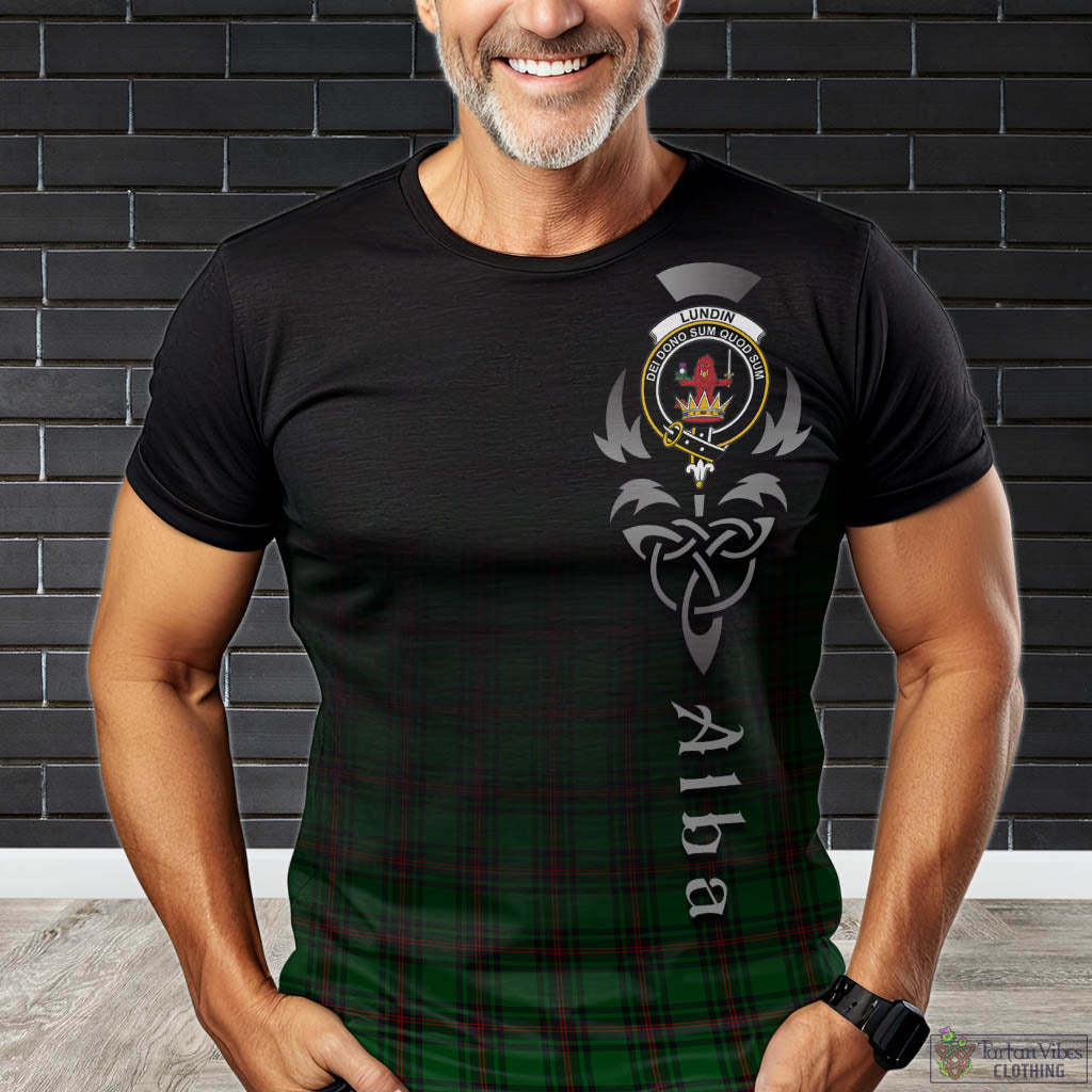 Tartan Vibes Clothing Lundin Tartan T-Shirt Featuring Alba Gu Brath Family Crest Celtic Inspired