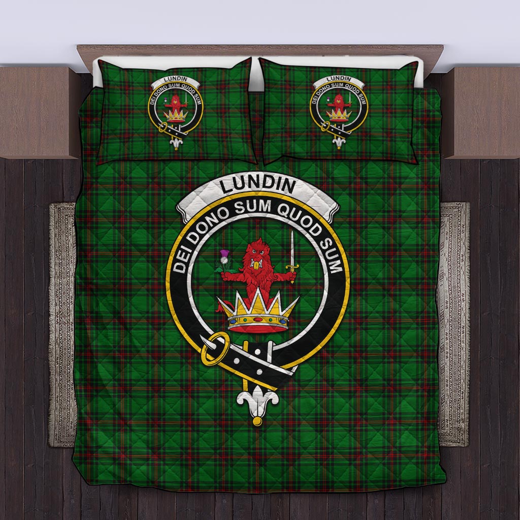 Lundin Tartan Quilt Bed Set with Family Crest Twin - Tartanvibesclothing