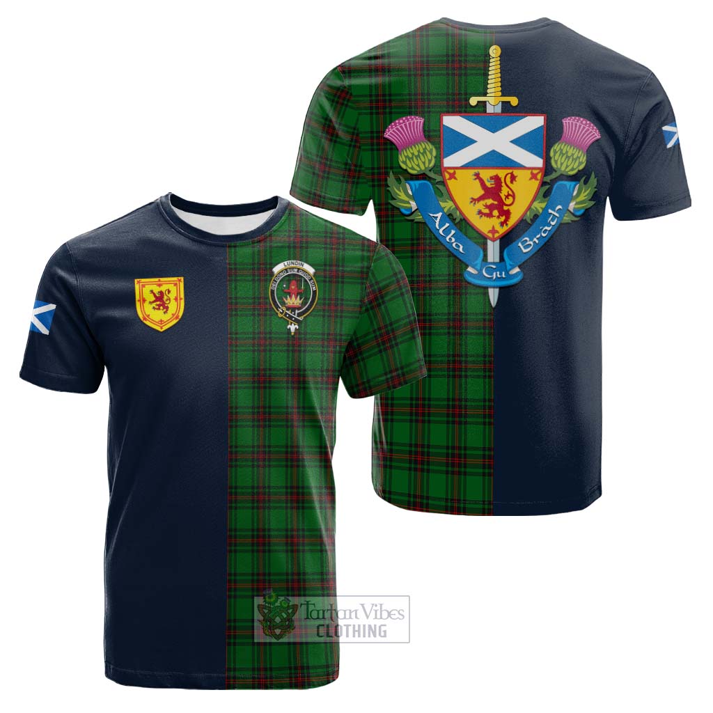 Tartan Vibes Clothing Lundin Tartan Cotton T-shirt with Scottish Lion Royal Arm Half Style