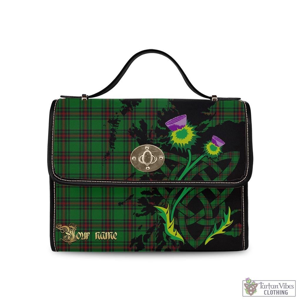 Lundin Tartan Waterproof Canvas Bag with Scotland Map and Thistle Celtic Accents Black Leather Strap One Size 10.5*20*27cm - Tartan Vibes Clothing