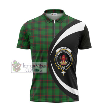 Lundin Tartan Zipper Polo Shirt with Family Crest Circle Style