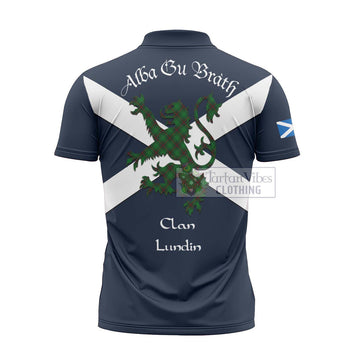 Lundin Tartan Lion Rampant Zipper Polo Shirt Proudly Display Your Heritage with Alba Gu Brath and Clan Name - Tartan Vibes Clothing