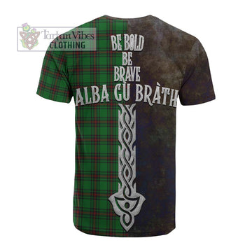 Lundin Tartan Family Crest Cotton T-shirt Alba Gu Brath Be Brave Lion Ancient Style - Tartan Vibes Clothing
