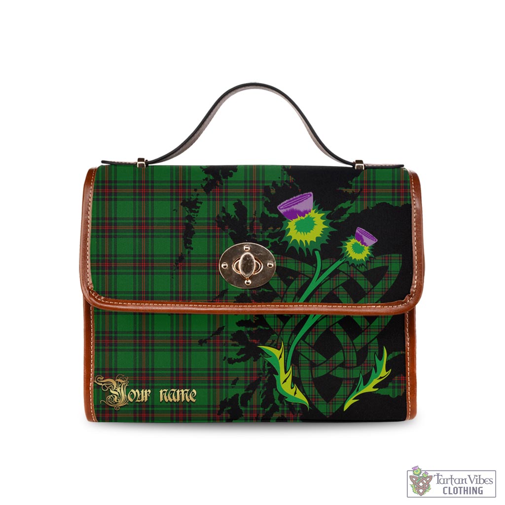 Lundin Tartan Waterproof Canvas Bag with Scotland Map and Thistle Celtic Accents Brown Leather Strap One Size 10.5*20*27cm - Tartan Vibes Clothing