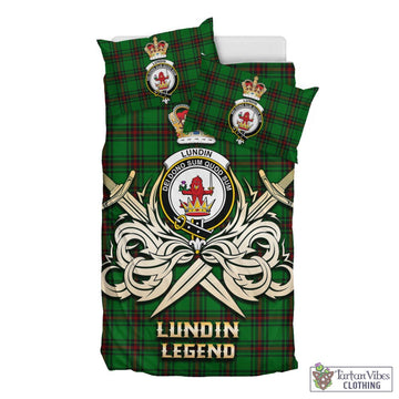 Lundin Tartan Bedding Set with Clan Crest and the Golden Sword of Courageous Legacy