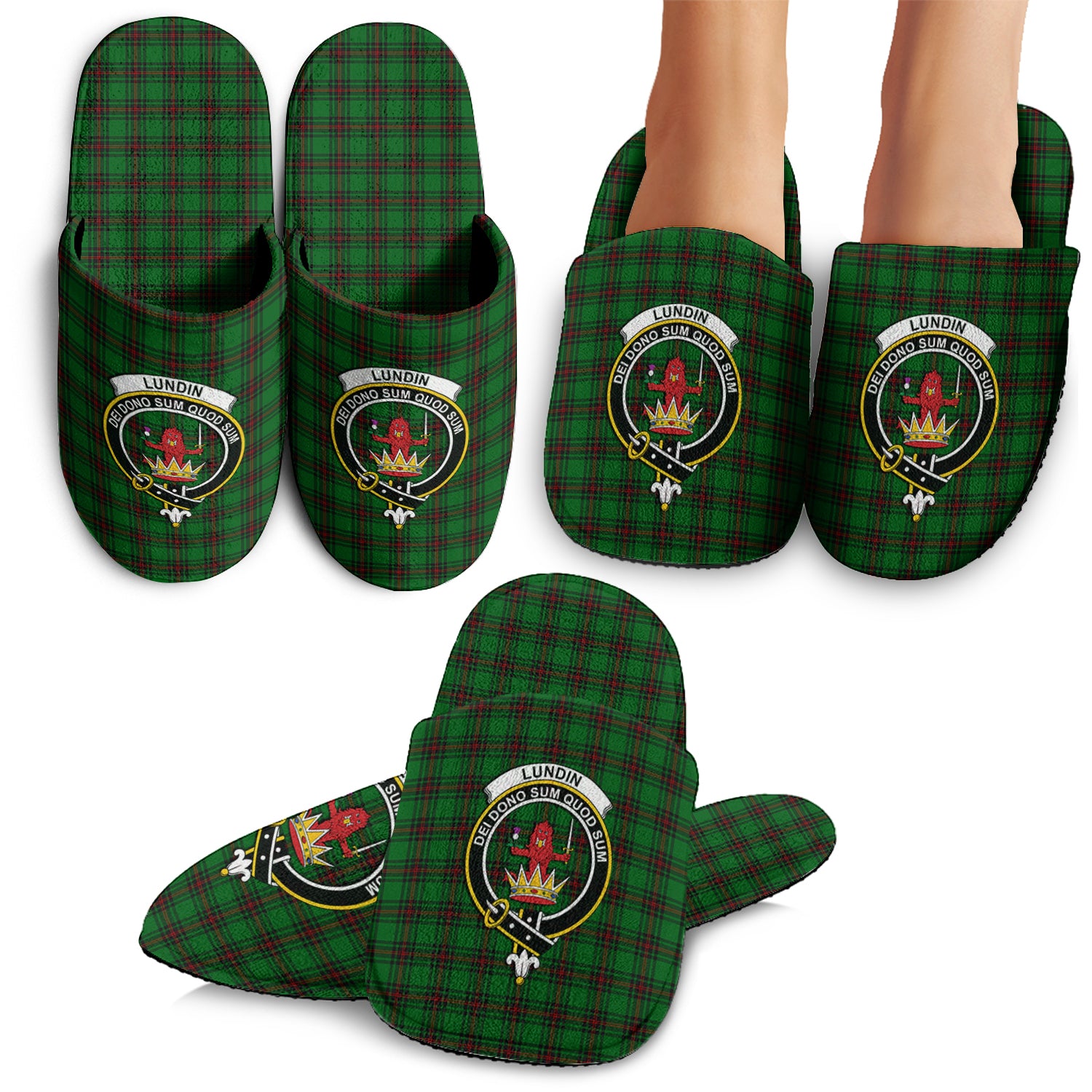 Lundin Tartan Home Slippers with Family Crest - Tartanvibesclothing