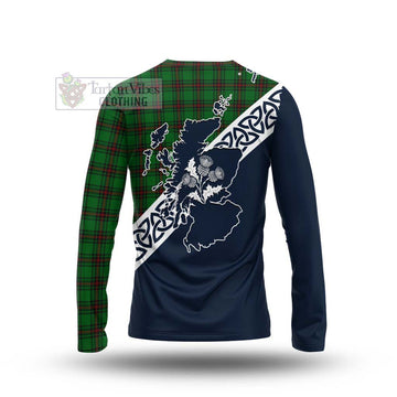 Lundin Tartan Long Sleeve T-Shirt Featuring Thistle and Scotland Map - Tartan Vibes Clothing