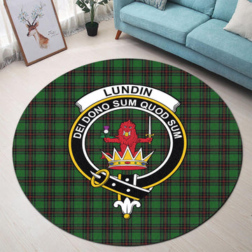 Lundin Tartan Round Rug with Family Crest