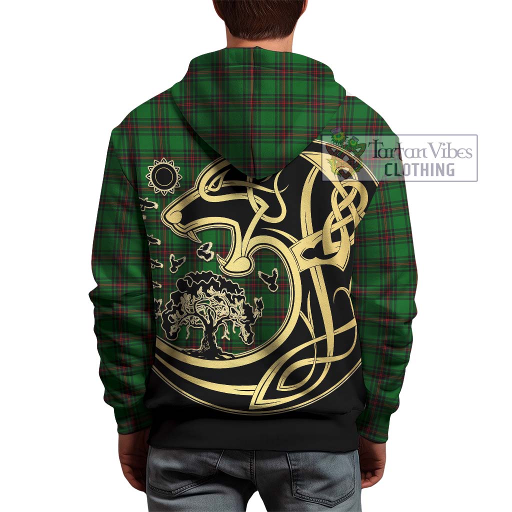 Tartan Vibes Clothing Lundin Tartan Hoodie with Family Crest Celtic Wolf Style