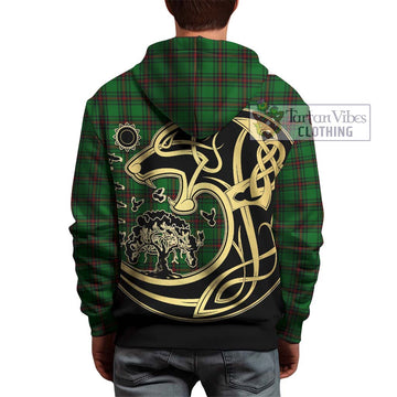 Lundin Tartan Hoodie with Family Crest Celtic Wolf Style