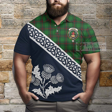 Lundin Tartan Polo Shirt Featuring Thistle and Scotland Map